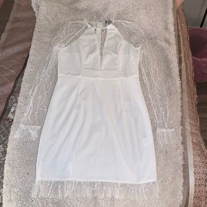 pearl long sleeve white dress
